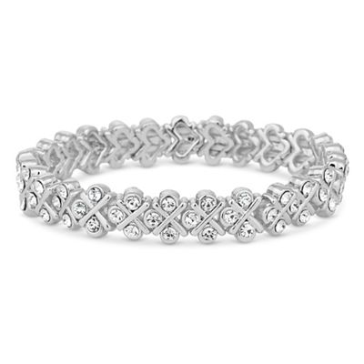 Silver crystal cross stretch bracelet